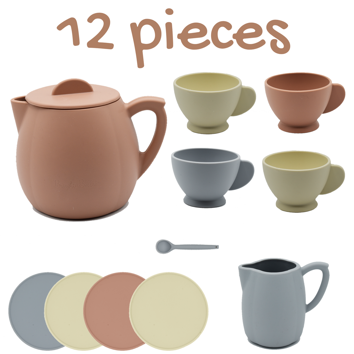 BrushinBella Silicone Tea Party Set - 12-Piece Toddler Toy Tea Set