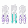 3-pack of baby spoon and fork sets with travel cases, two purple and one mint
