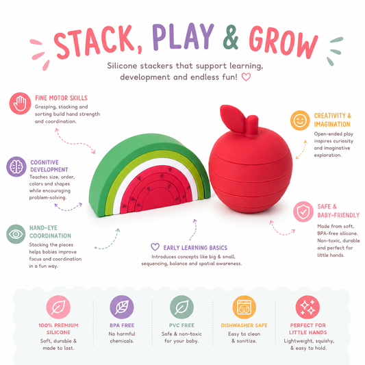 BrushinBella Silicone Stackable Toys (Watermelon/Apple)