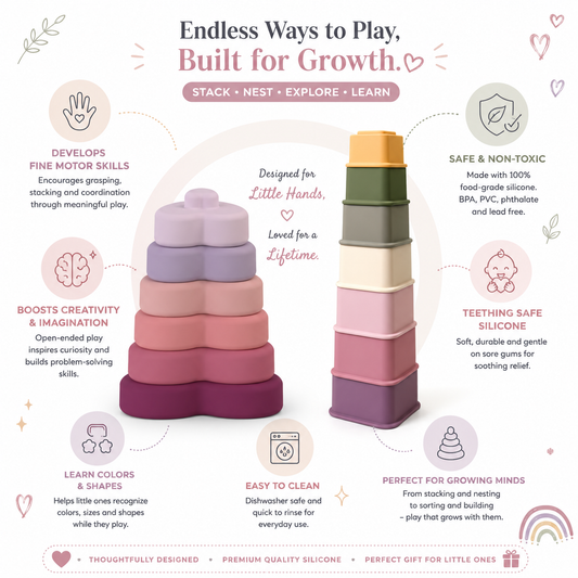 BrushinBella Silicone Stacker Toy Set (Heart Stacker/Nesting Cups)