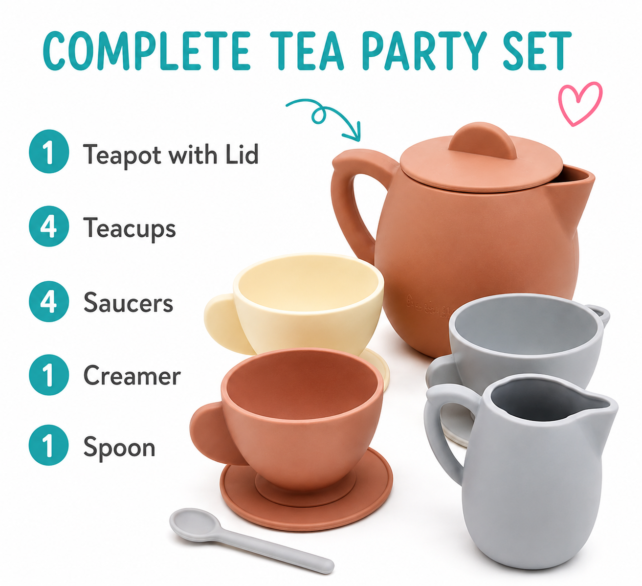 BrushinBella Silicone Tea Party Set - 12-Piece Toddler Toy Tea Set