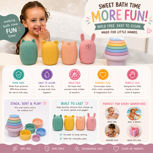 BrushinBella Silicone Bath Toy Animal Set with Stacking Cups