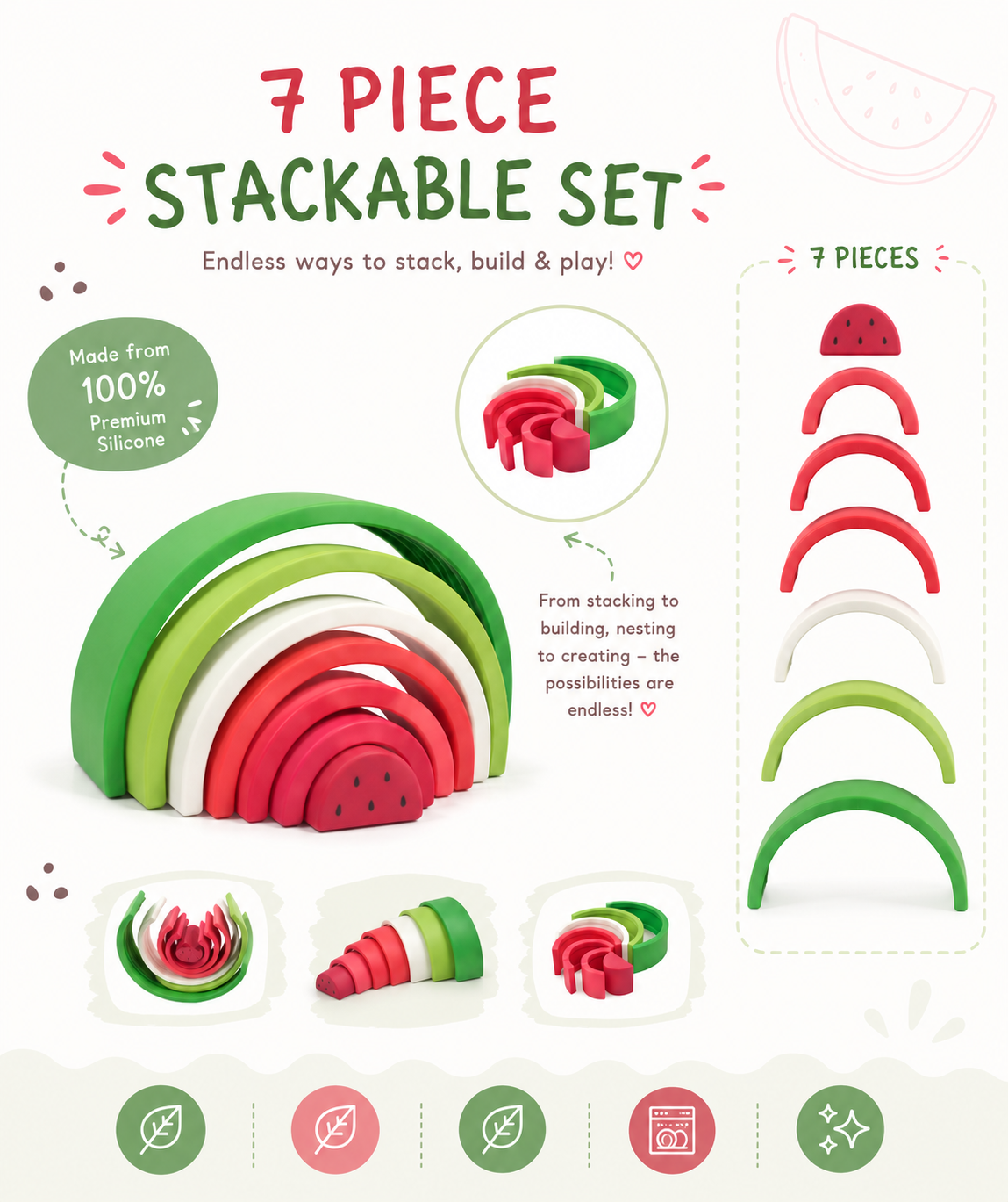 BrushinBella Silicone Stackable Toys (Watermelon/Apple)