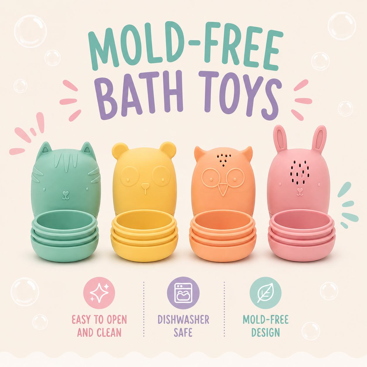 BrushinBella Silicone Bath Toy Animal Set with Stacking Cups