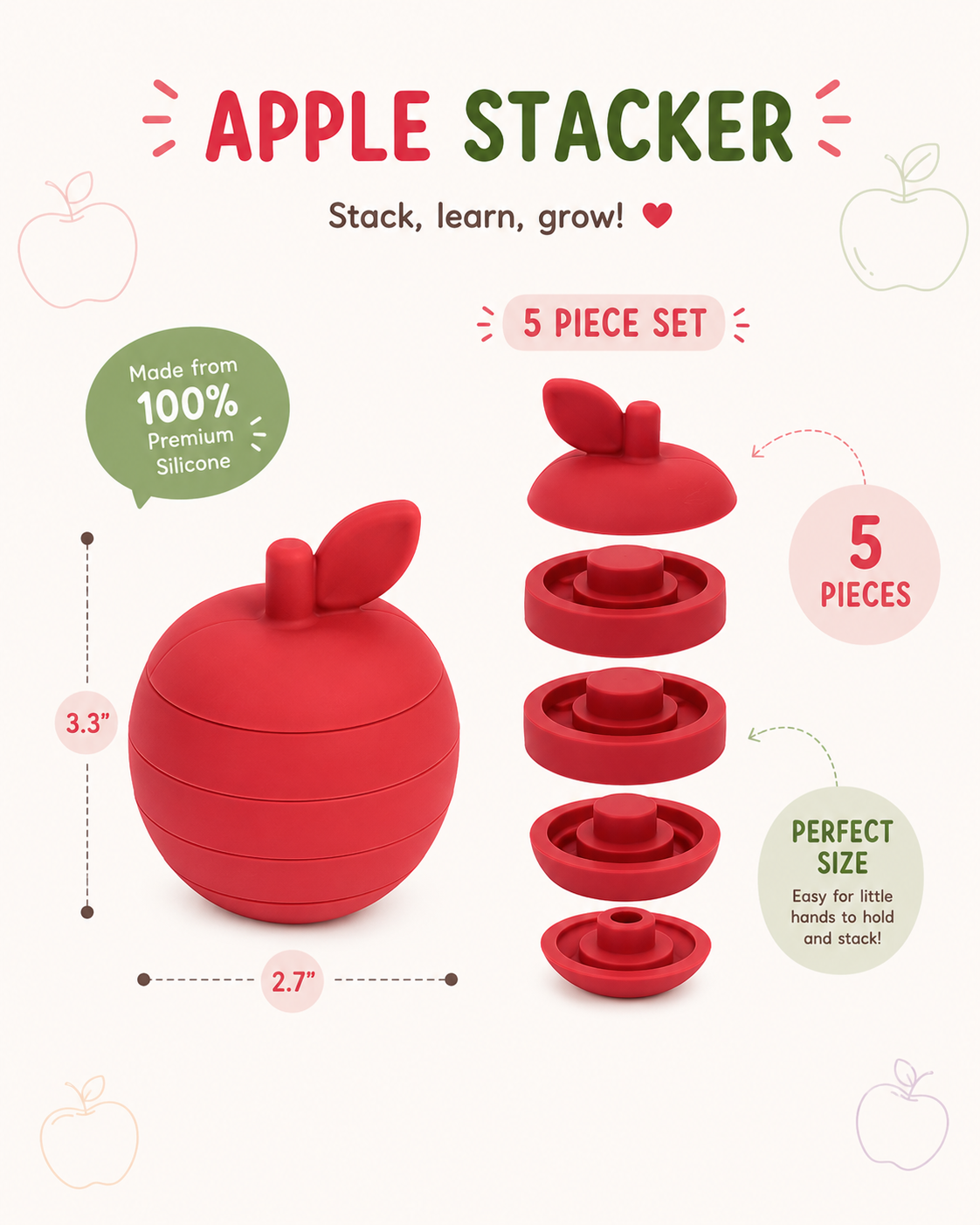 BrushinBella Silicone Stackable Toys (Watermelon/Apple)