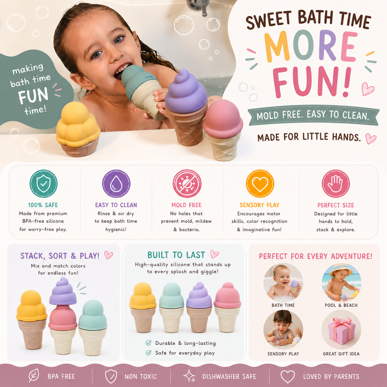 BrushinBella Silicone Bath Toy (Ice cream)