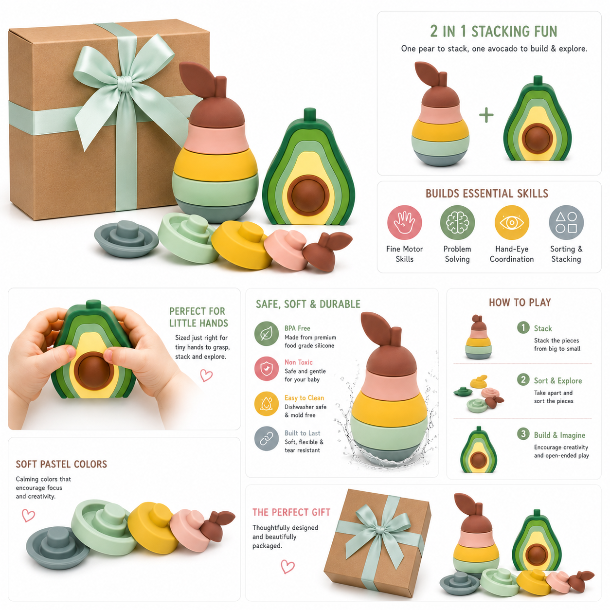 BrushinBella Silicone Stackable Toys (Avocado/Pear)