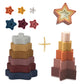 Earth-tone silicone star stacker toy with matching nesting stars