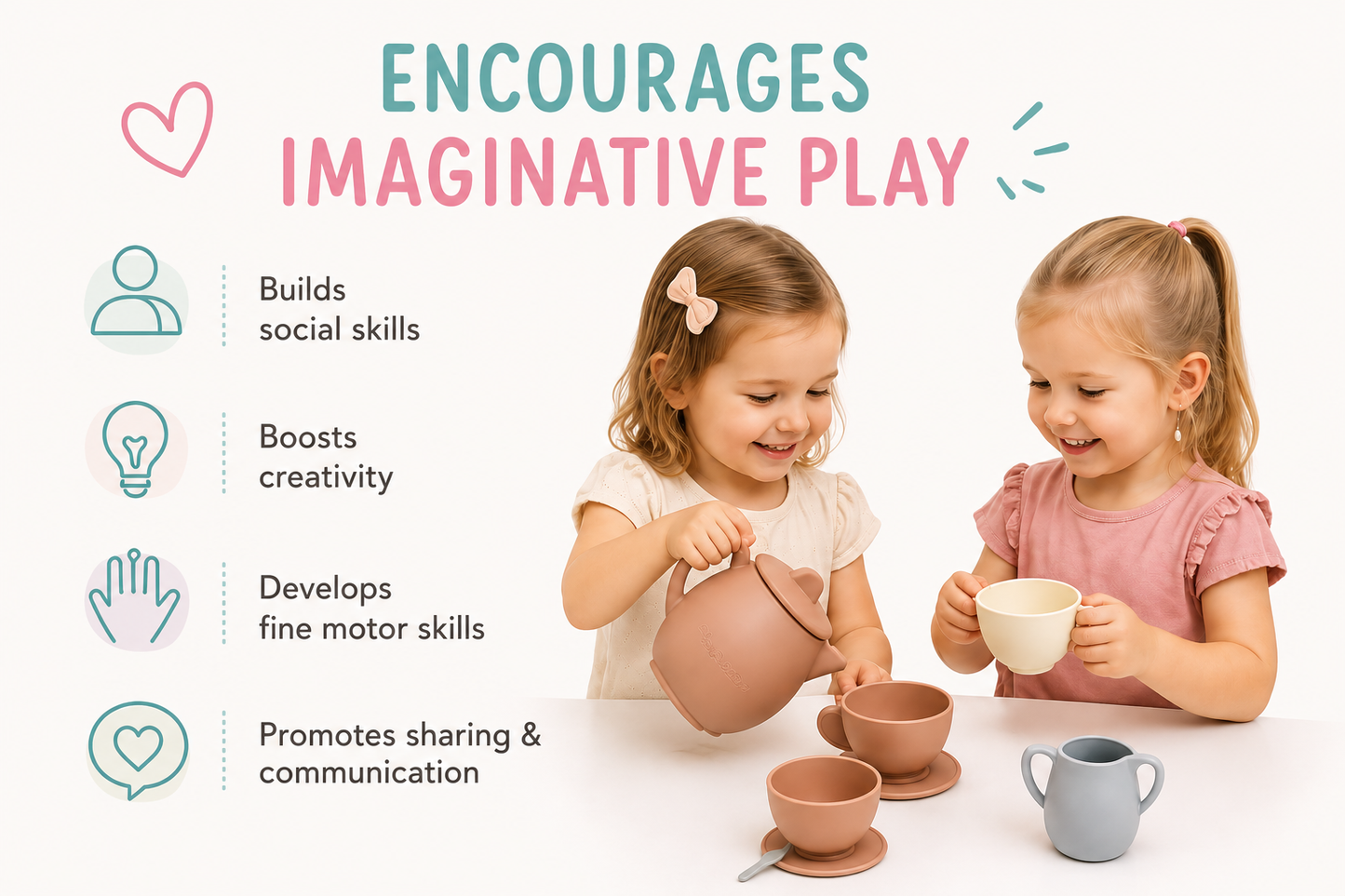 BrushinBella Silicone Tea Party Set - 12-Piece Toddler Toy Tea Set