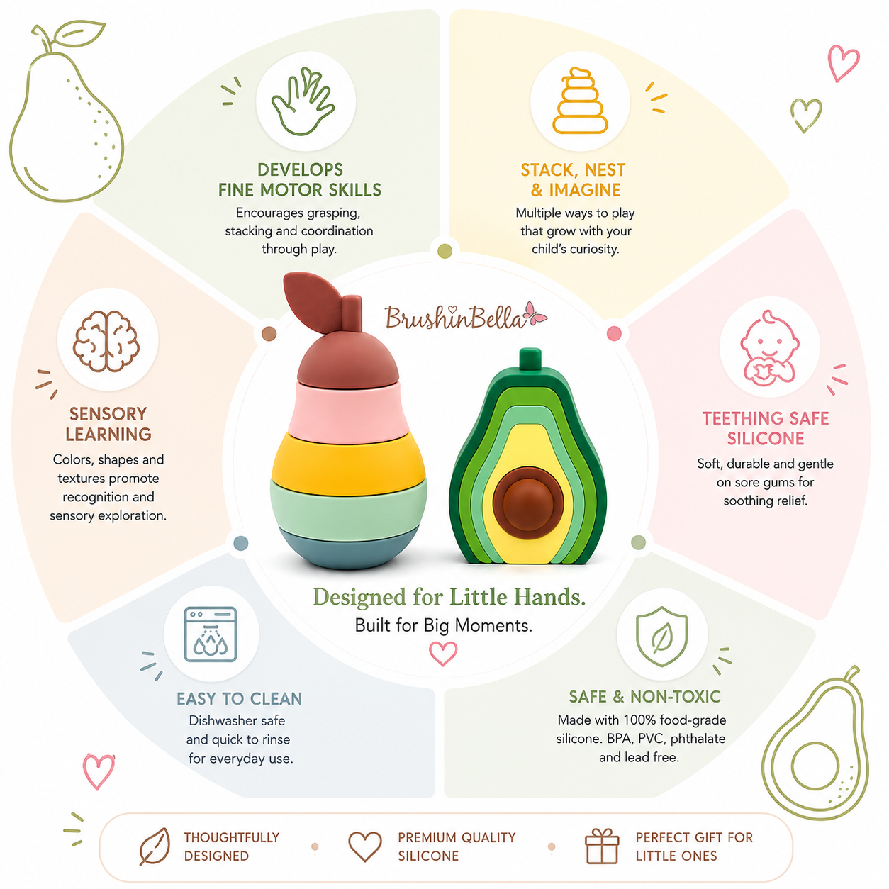 BrushinBella Silicone Stackable Toys (Avocado/Pear)