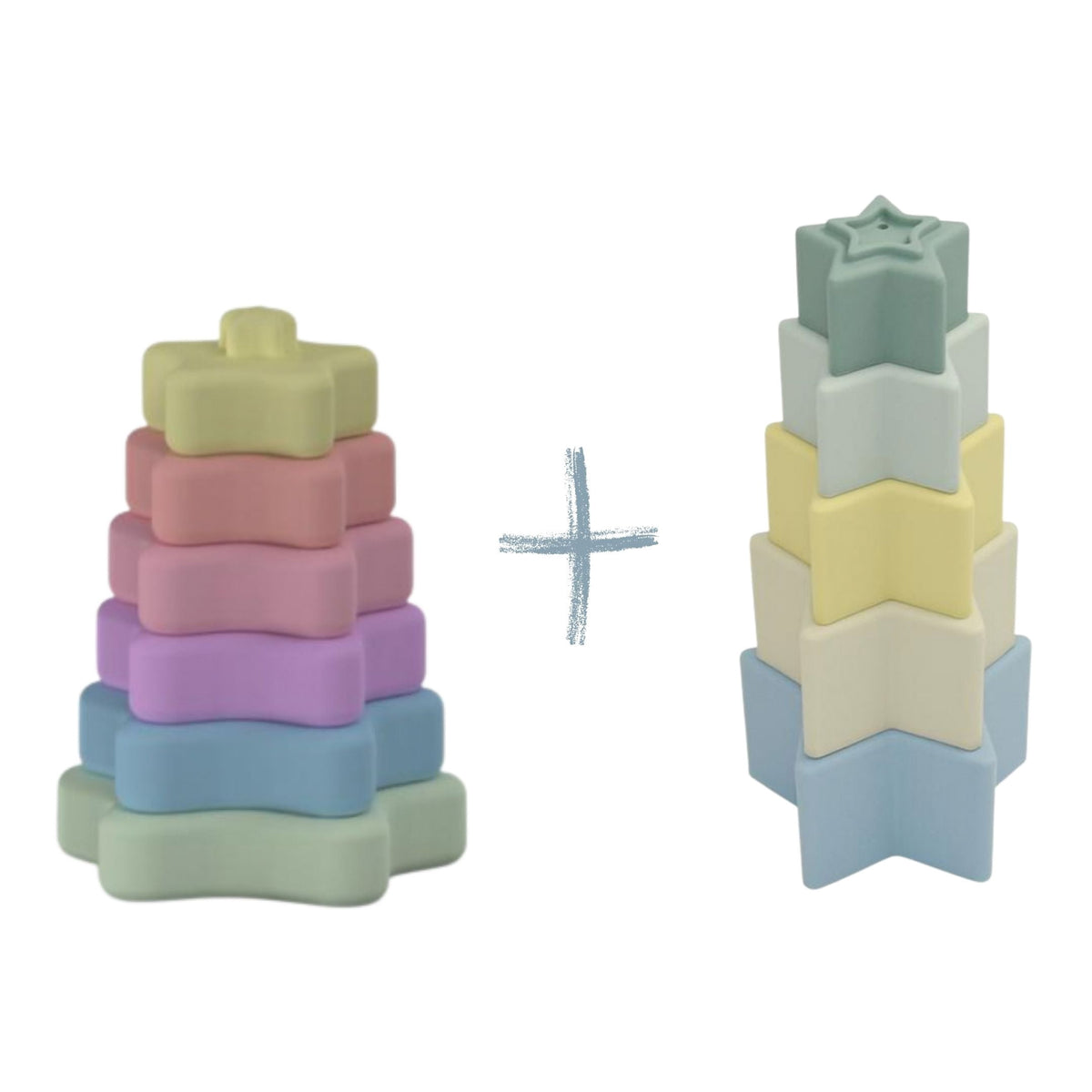 Pastel silicone star stacker toy with matching nesting stars
